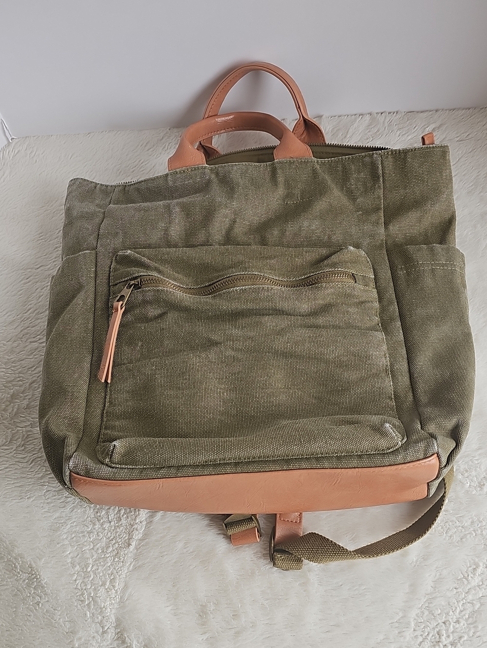 Universal Thread Olive Green Canvas Backpack Tote Bag